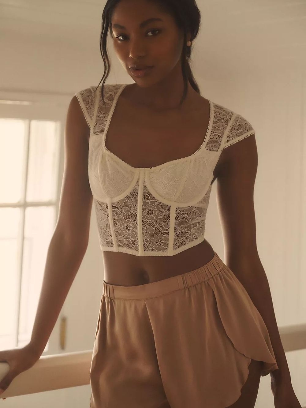 Anthropologie Cream Lace Longline Bralette